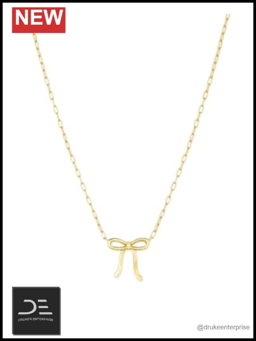 18K Gold Plated Bow Pendant Necklace Adjustable 16-18 Inches Dainty Charm